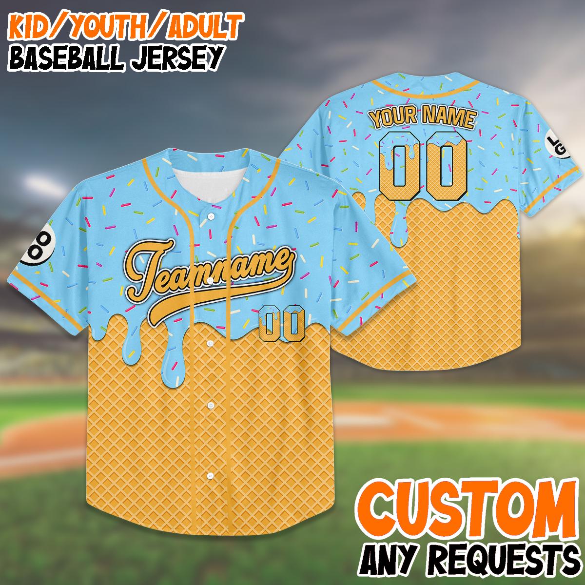 Custom Ice Cream Baseball Jersey, Team Matching Outfit, Personalized Name Number, Group Shirt, Fun Team Up... (Image 1)