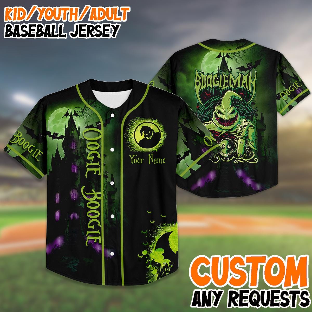 Custom Halloween Baseball Jersey, Oogie Boogie Baseball Shirt, Personalized Halloween Jersey, Spooky Gift,... (Image 1)