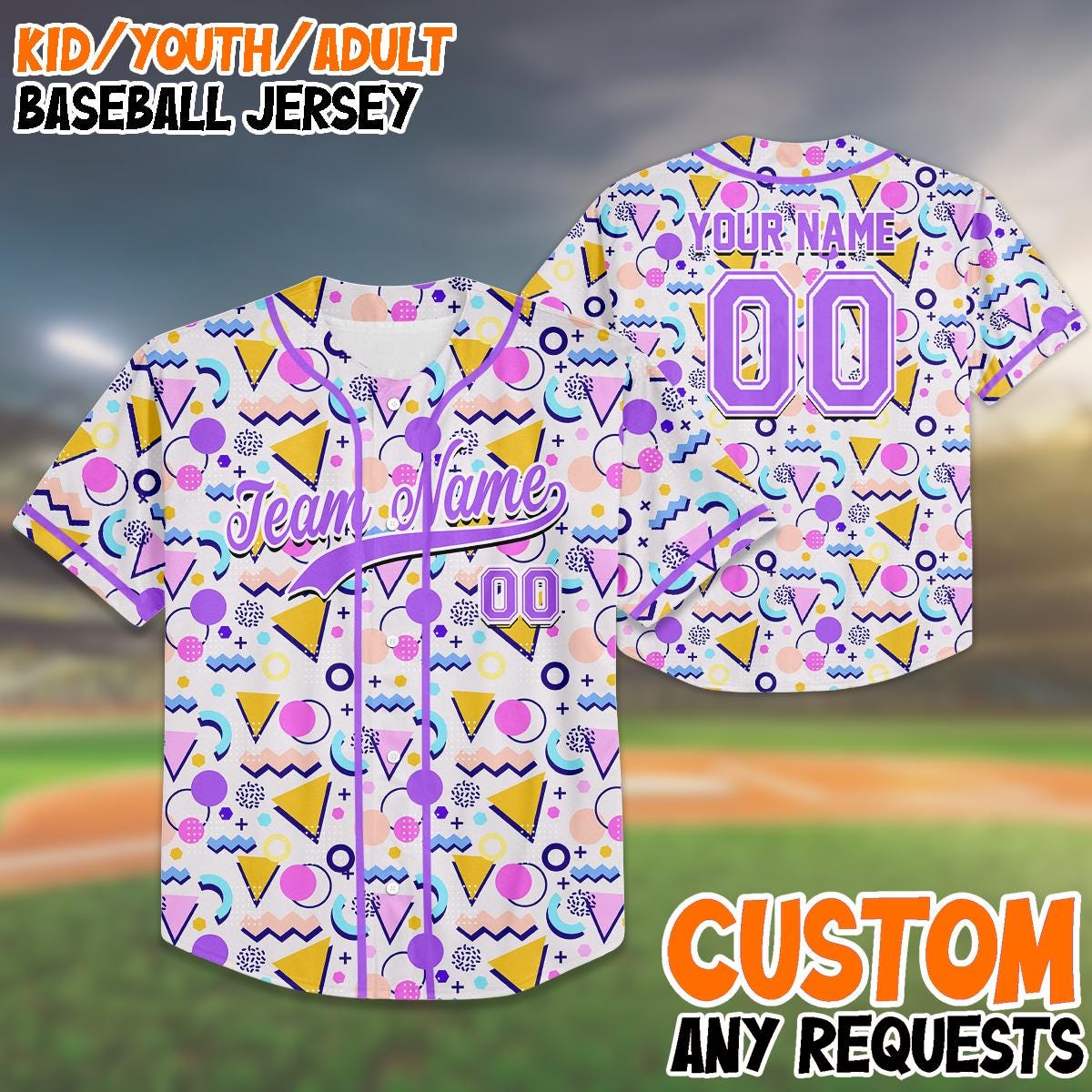 Custom 90s Style Baseball Jersey for Kids & Adults, Personalized Team Name and Number, Retro Pattern Shirt,... (Image 1)
