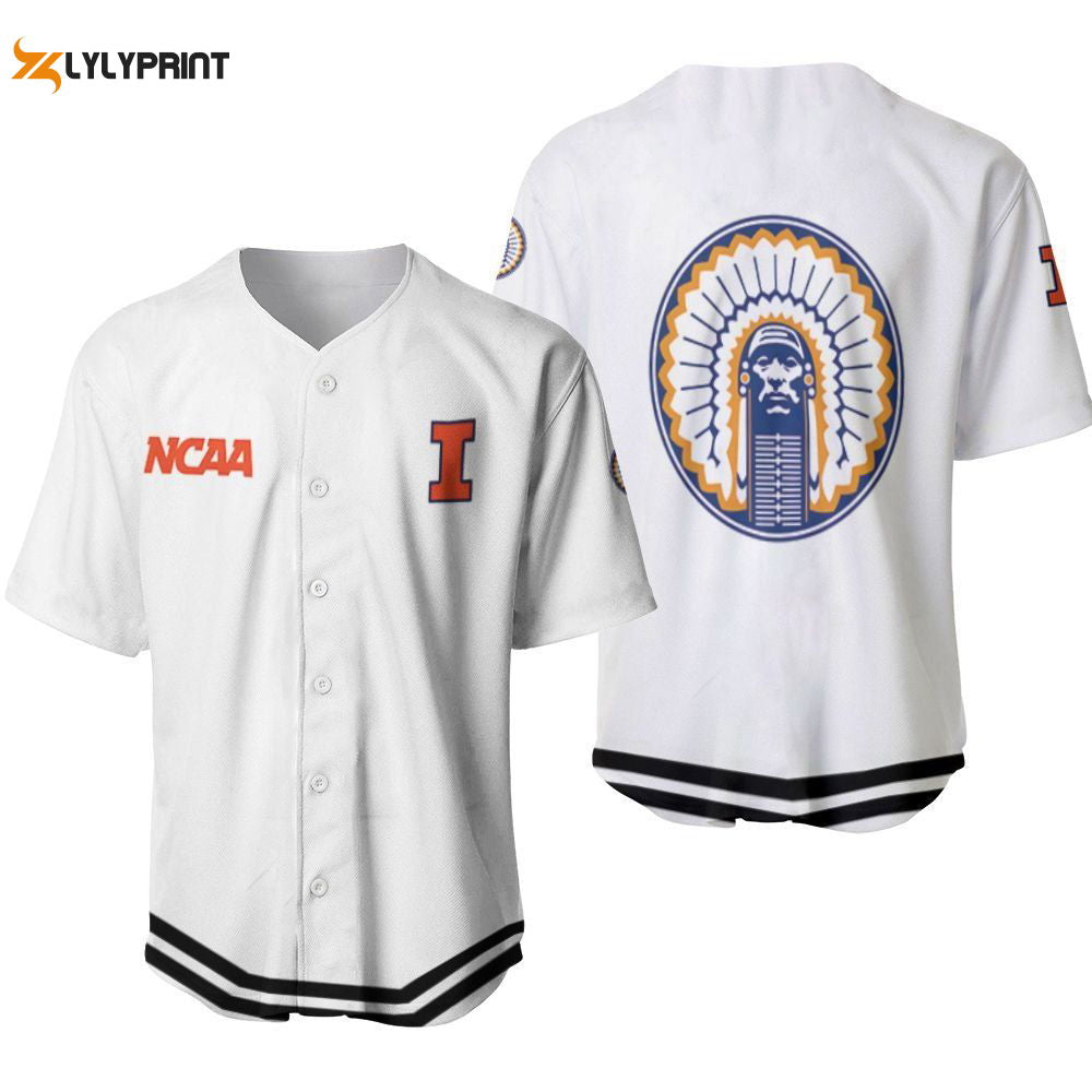 Illinois Fighting Illini Classic White With Mascot Gift For Illinois Fighting Illini Fans Baseball Jersey Gifts... (Image 1)