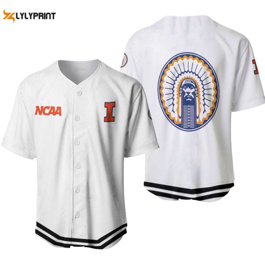 Illinois Fighting Illini Classic White With Mascot Gift For Illinois Fighting Illini Fans Baseball Jersey Gifts... (Image 1)