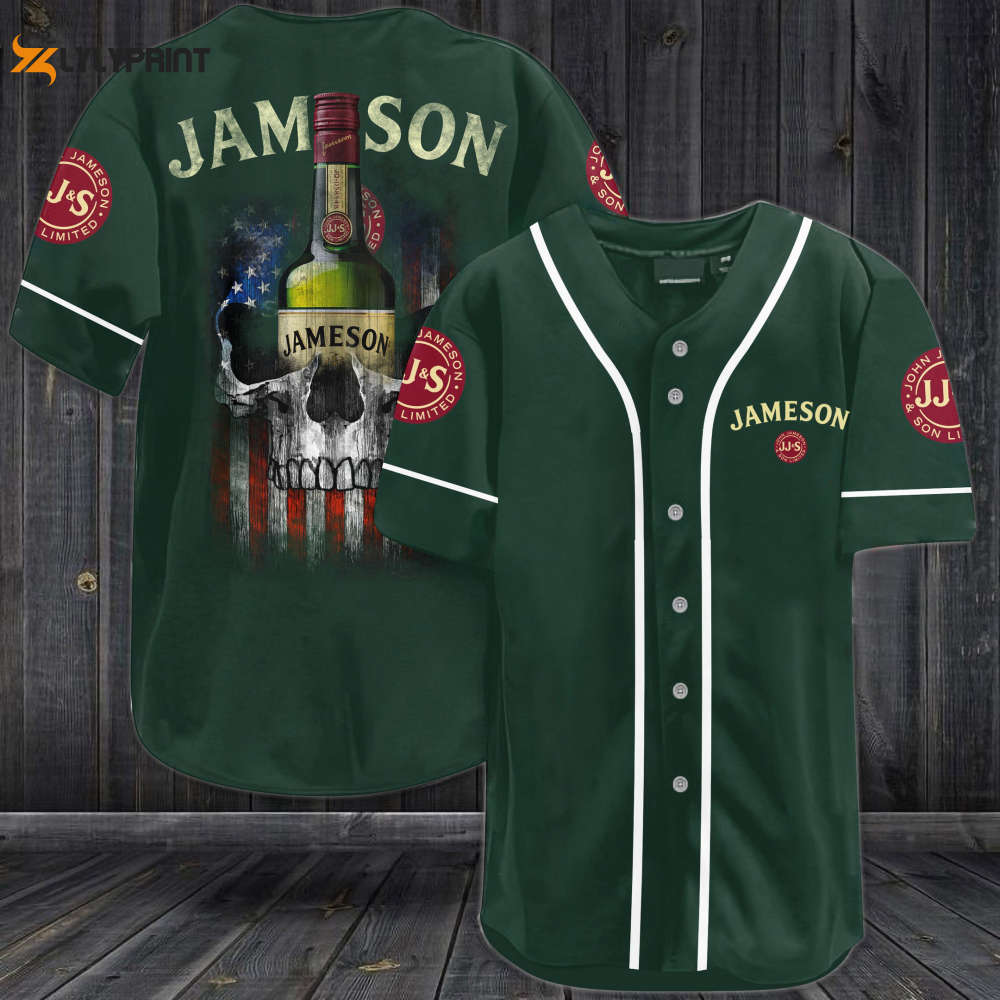 Jameson Irish Whiskey USA Flag Skull All Over Print 3D Unisex Baseball Jersey - Dark Green - lylyprint.com T-Shirts,...
