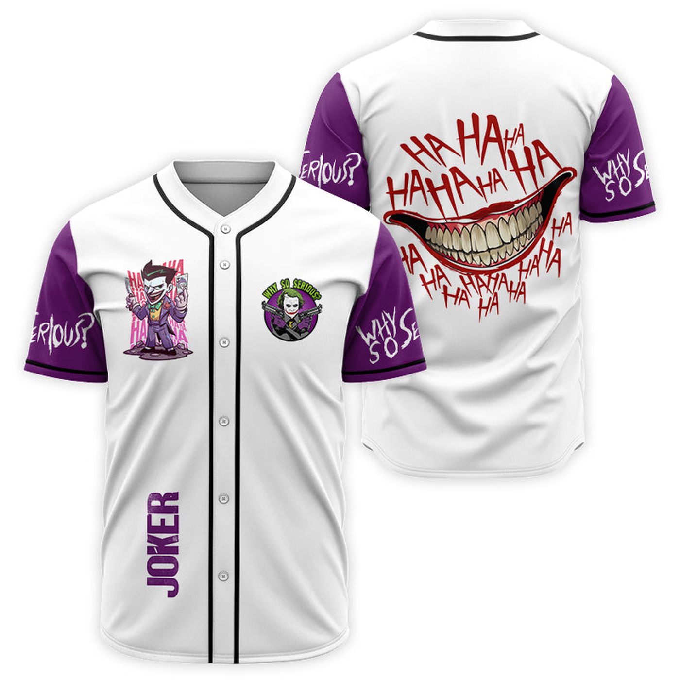 Joker Why So Serious White Purple Baseball Jersey - Gift for Men Women - Gift for Men Women - lylyprint.com... (Image 2)