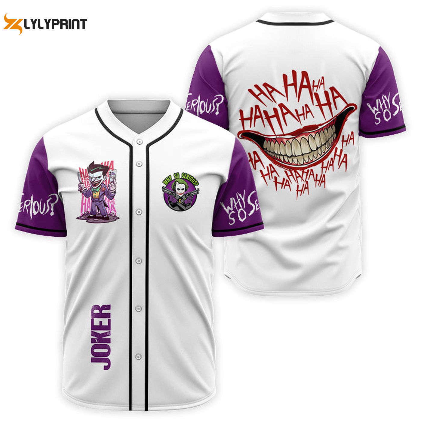 Joker Why So Serious White Purple Baseball Jersey - Gift for Men Women - Gift for Men Women - lylyprint.com... (Image 1)