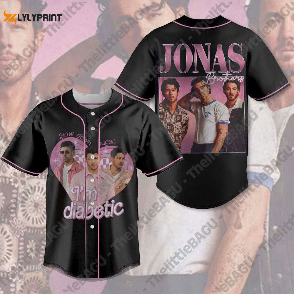 Jonas Brothers Baseball Jersey, Slow Down Sugar I'm Diabetic Shirt, 5 Albums 1 Night Tour, Pop Rock Band Jersey