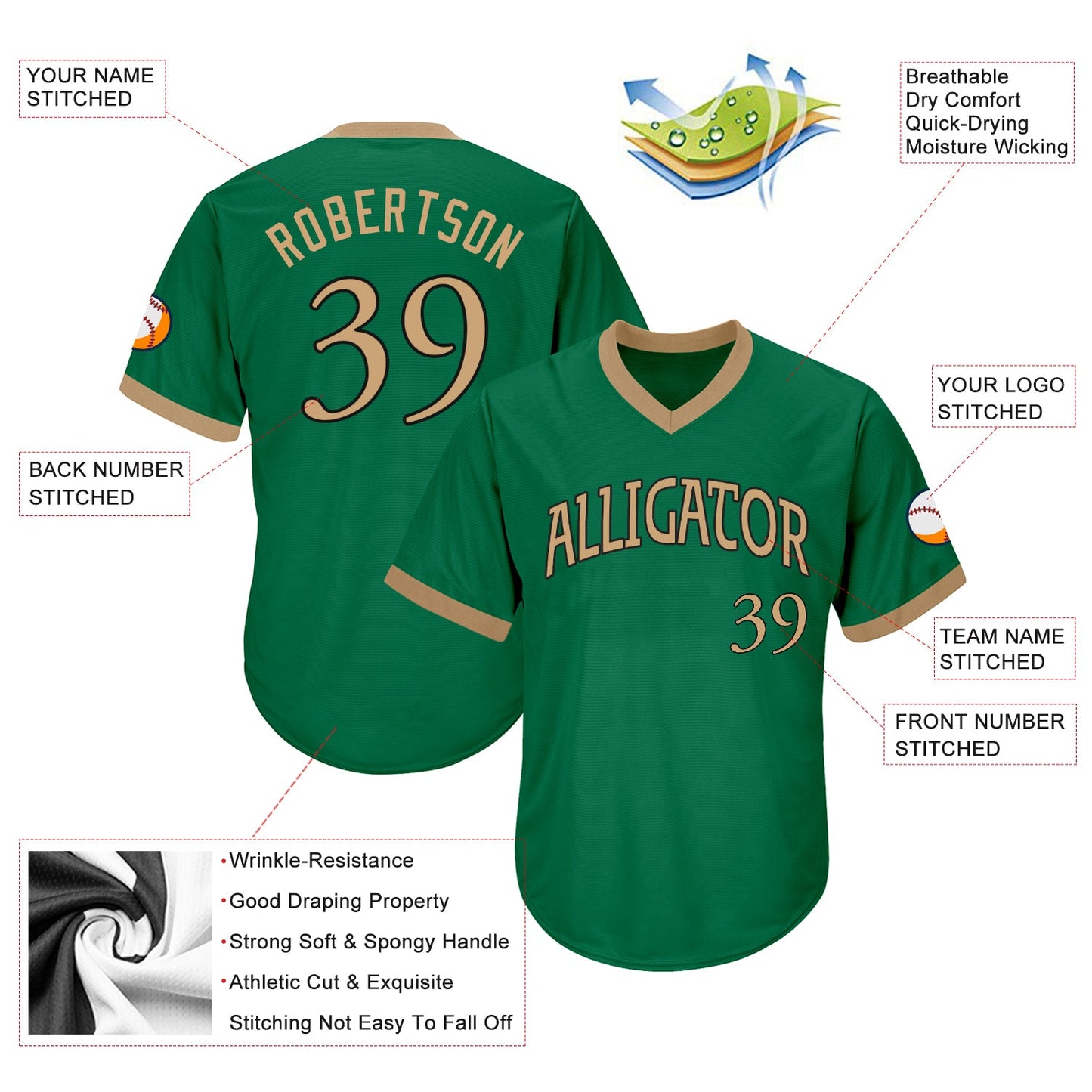 Custom Kelly Green Old Gold-Black Authentic Throwback Rib-Knit Baseball Jersey Shirt Hoodie, Sweatshirt (Image 4)