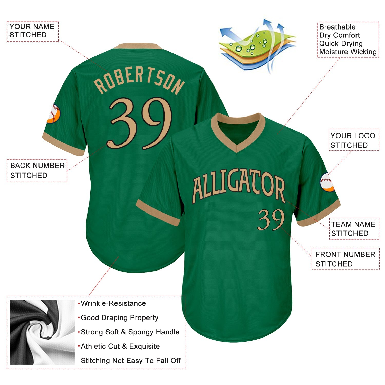 Custom Kelly Green Old Gold-Black Authentic Throwback Rib-Knit Baseball Jersey Shirt Hoodie, Sweatshirt (Image 4)