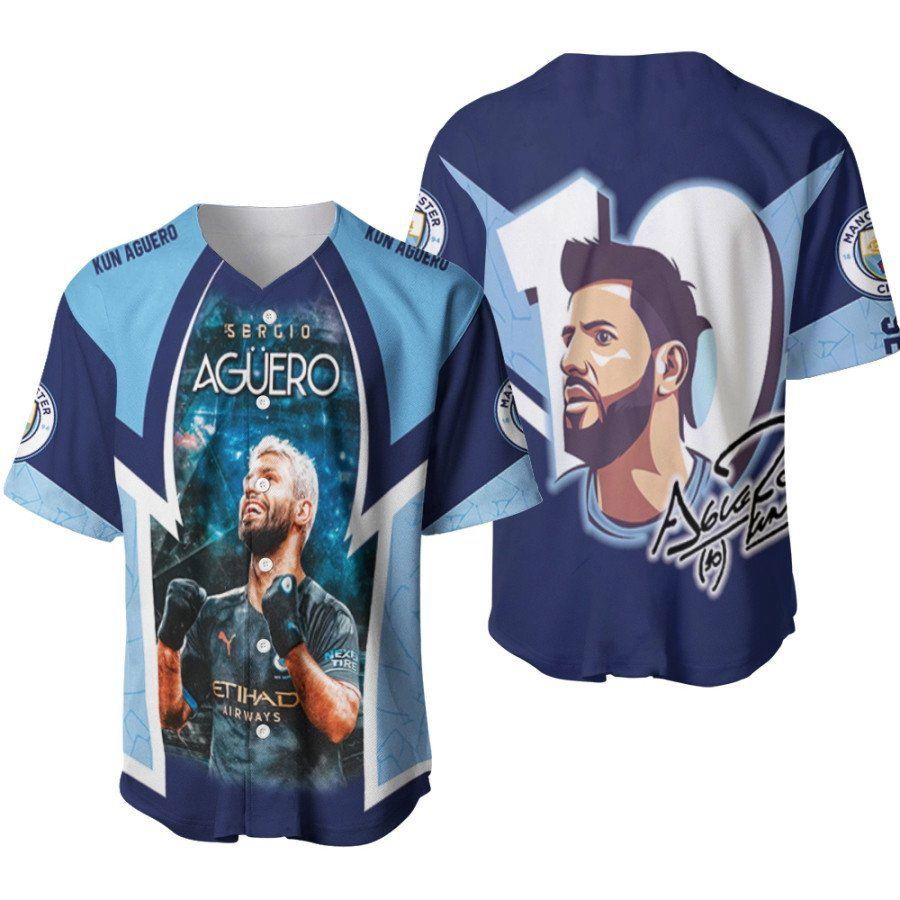 Kun Aguero 10 Champion Moment Manchester City Team Designed Allover Gift For Aguero Fans Baseball Jersey Gifts... (Image 2)