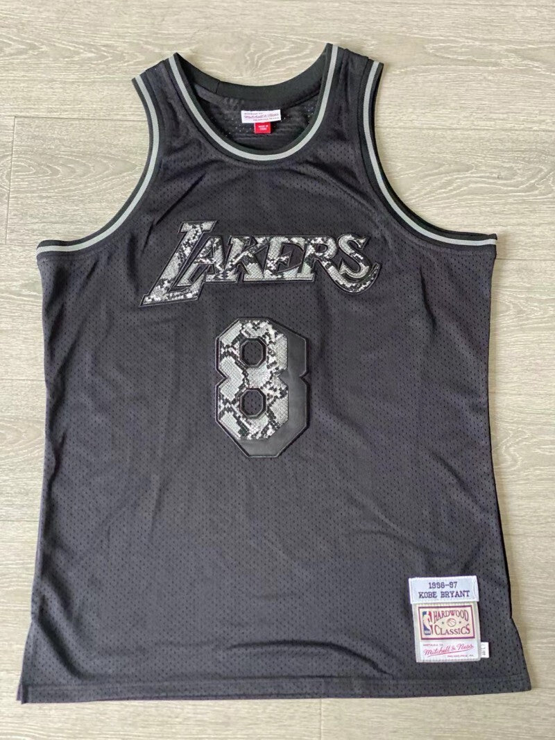 los angeles lakers #8 kobe bryant 1996-97 leather snakeskin Lakers 8 # Kobe Black Embroidered Jersey Style 2