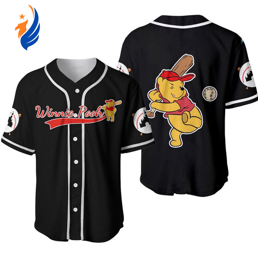 Score Big with the Love Playing Baseball Winnie Pooh Black Jersey - Perfect for Baseball Fans! - Bafud T-Shirts, Hoodie,...