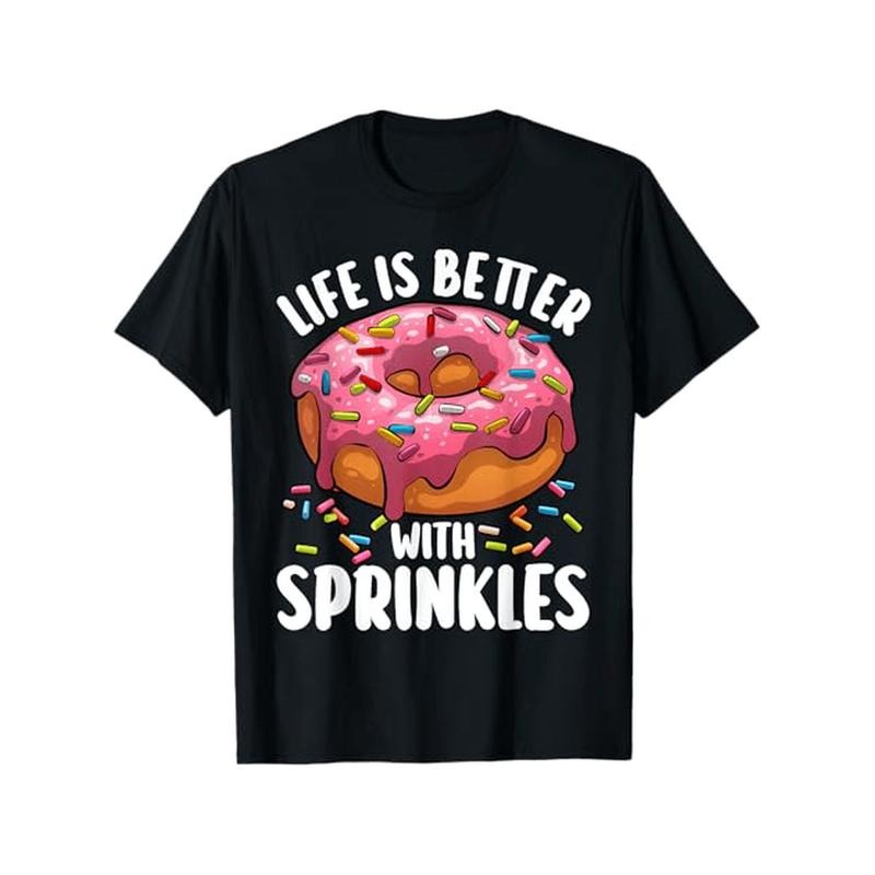 Unisex Cotton T-Shirt with Donut Print - Crew Neck, All-Season Comfort, Slight Stretch, Regular Fit, 180g/m² - Perfect...