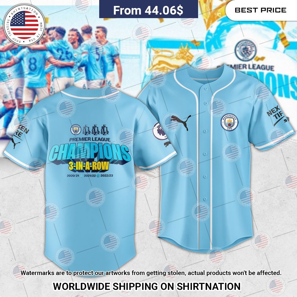 BEST Manchester City Premier League Champions Baseball Jerseys