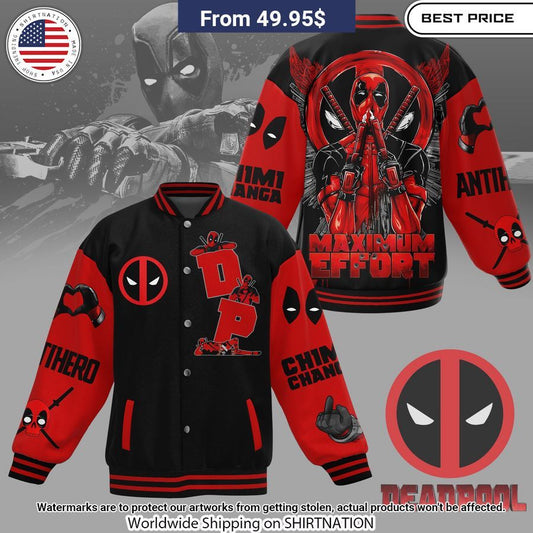 Maximum Effort Deadpool Baseball Jacket