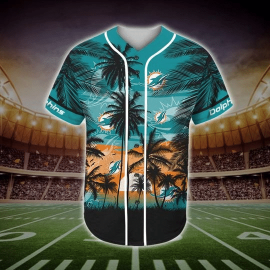 Shop the Miami Dolphins Tropical Baseball Jersey- Perfect for Sunny Miami Games! - lylyprint.com T-Shirts,... (Image 2)