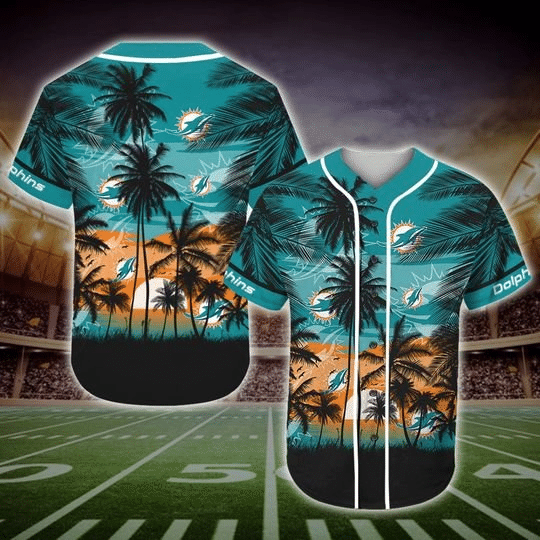 Shop the Miami Dolphins Tropical Baseball Jersey- Perfect for Sunny Miami Games! - lylyprint.com T-Shirts,... (Image 3)