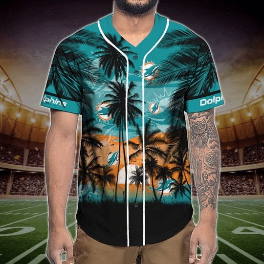 Shop the Miami Dolphins Tropical Baseball Jersey- Perfect for Sunny Miami Games! - lylyprint.com T-Shirts,... (Image 5)