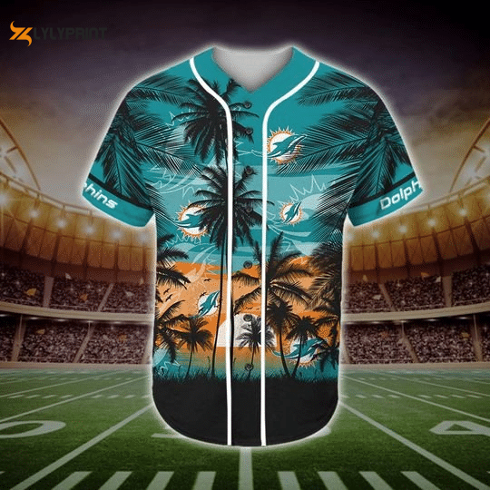 Shop the Miami Dolphins Tropical Baseball Jersey- Perfect for Sunny Miami Games! - lylyprint.com T-Shirts,... (Image 1)