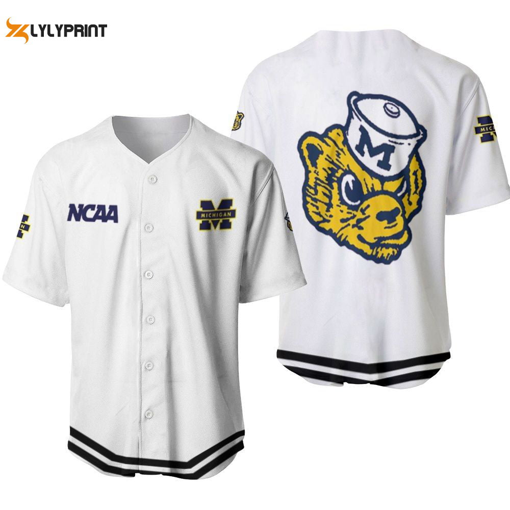 Michigan Wolverines Classic White With Mascot Gift For Michigan Wolverines Fans Baseball Jersey Gifts for Fans... (Image 1)