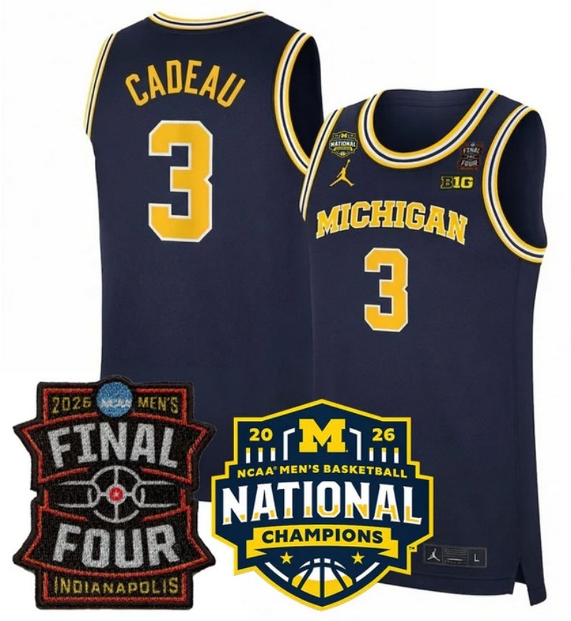 michigan wolverines #3 elliot cadeau navy 2025 26 final four & national champions