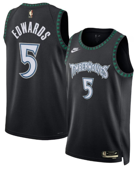 minnesota timberwolves #5 anthony edwards unisex swingman jersey - classic edition - black