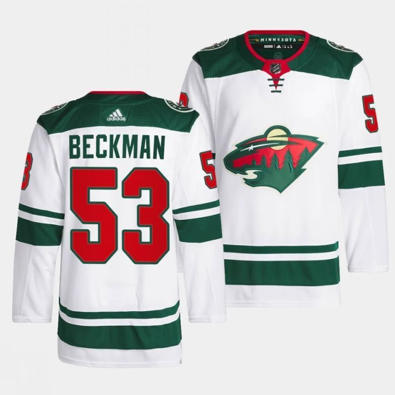 minnesota wild #53 adam beckman away white men jersey