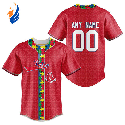 MLB Boston Red Sox Specialized Baseball Jersey Fearless Aganst Autism Gift for Men Women - Bafud T-Shirts,... (Image 1)