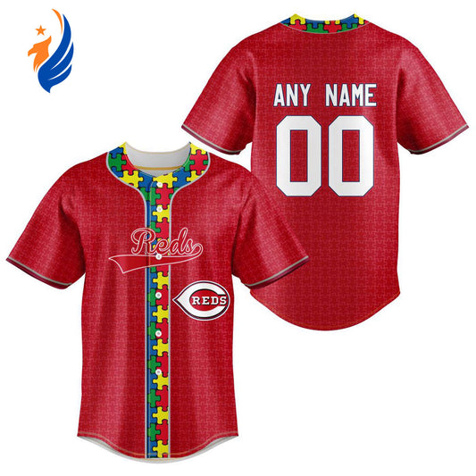 MLB Cincinnati Reds Specialized Baseball Jersey Fearless Aganst Autism Gift for Men Women - Bafud T-Shirts,... (Image 1)