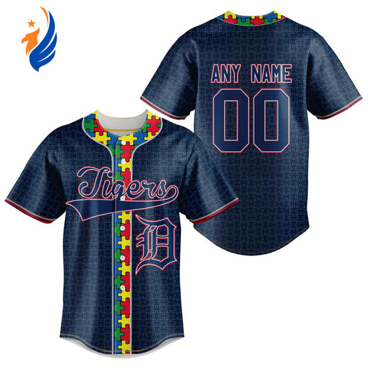 MLB Detroit Tigers Specialized Baseball Jersey Fearless Aganst Autism Gift for Men Women - Bafud T-Shirts,... (Image 1)