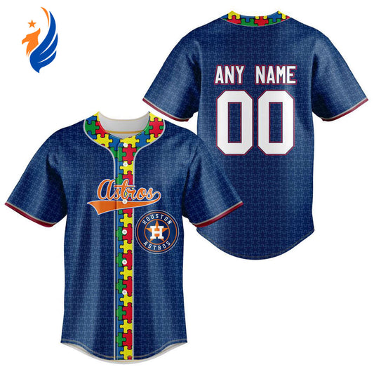 MLB Houston Astros Mix Grateful Dead | Specialized Baseball Jersey Fearless Aganst Autism Gift for Men Women -... (Image 1)