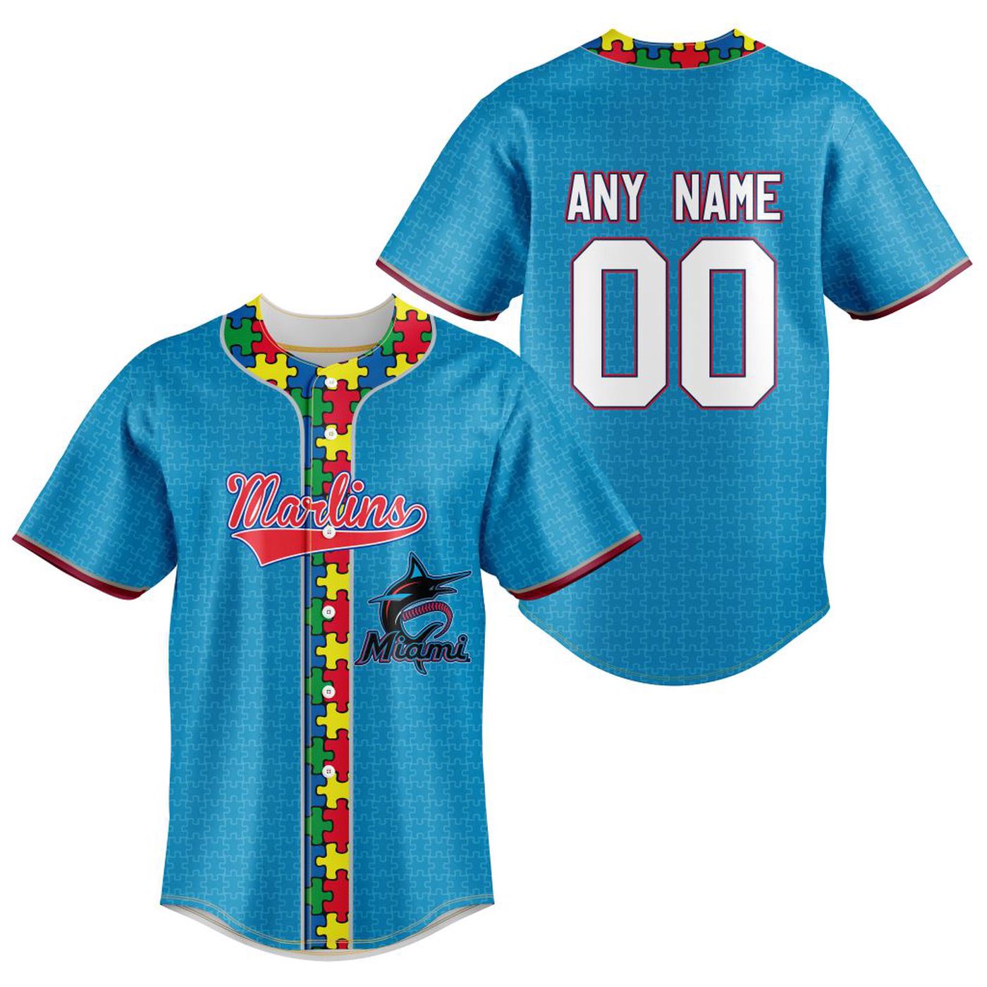 MLB Miami Marlins Specialized Baseball Jersey Fearless Aganst Autism Gift for Men Women - Bafud T-Shirts,... (Image 2)