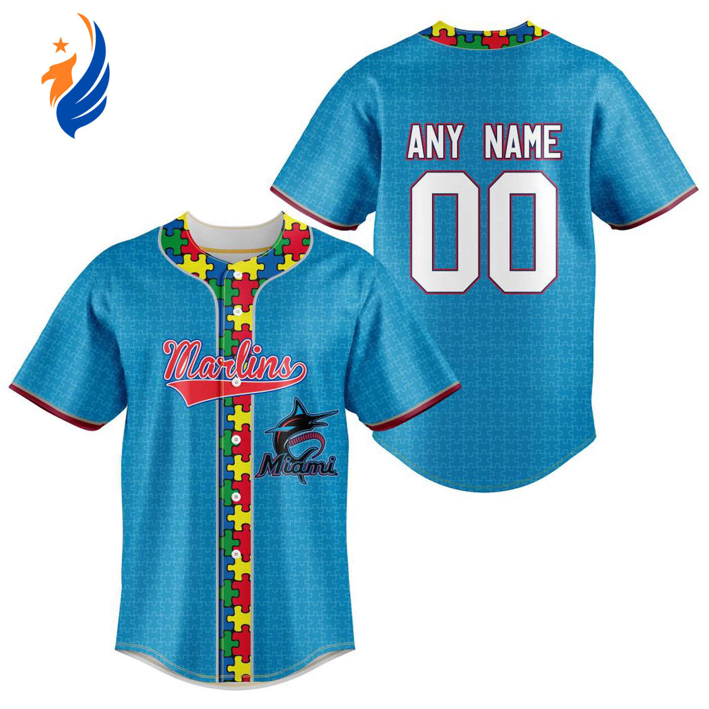 MLB Miami Marlins Specialized Baseball Jersey Fearless Aganst Autism Gift for Men Women - Bafud T-Shirts,... (Image 1)