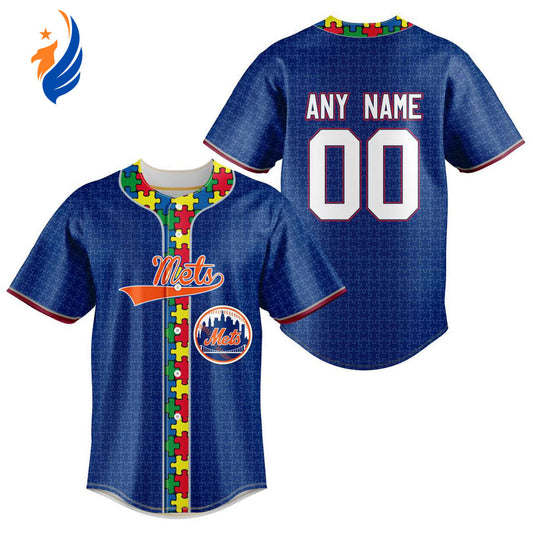 MLB New York Mets Specialized Baseball Jersey Fearless Aganst Autism Gift for Men Women - Bafud T-Shirts,... (Image 1)