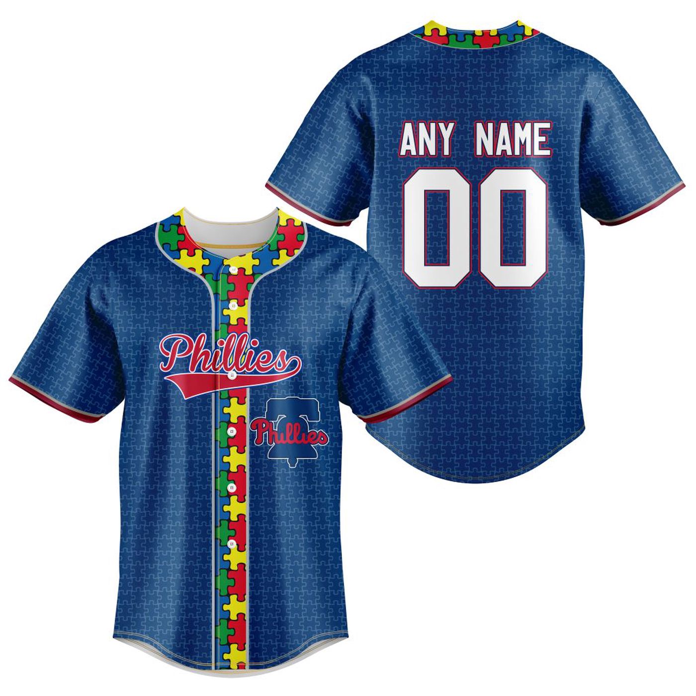 MLB Philadelphia Phillies Specialized Baseball Jersey Fearless Aganst Autism Gift for Men Women - Bafud... (Image 2)