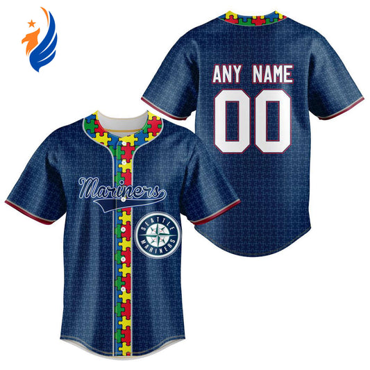 MLB Seattle Mariners Specialized Baseball Jersey Fearless Aganst Autism Gift for Men Women - Bafud T-Shirts,... (Image 1)
