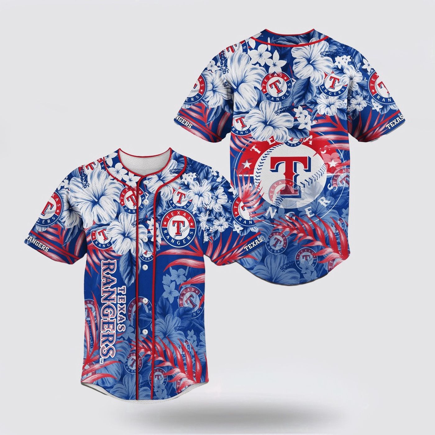 Texas Rangers Flower Pattern Baseball Jersey - Perfect for Fans - Gift for Men Women - lylyprint.com T-Shirts,... (Image 2)