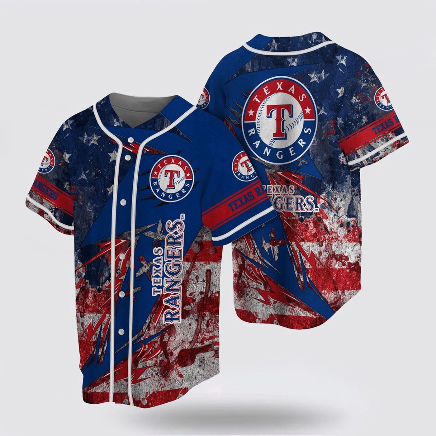 Show Your Patriotism with MLB Texas Rangers Baseball Jersey - US Flag Design for True Fans! - Gift for Men... (Image 2)