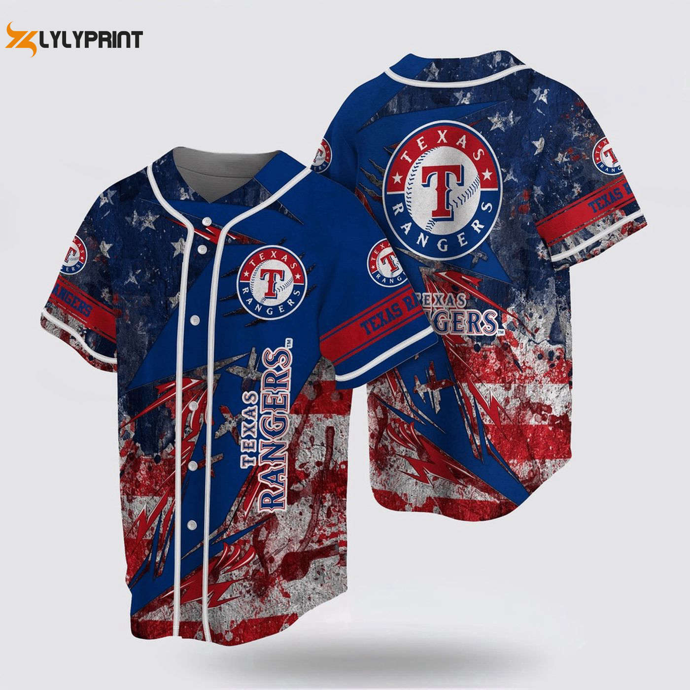 Show Your Patriotism with MLB Texas Rangers Baseball Jersey - US Flag Design for True Fans! - Gift for Men... (Image 1)