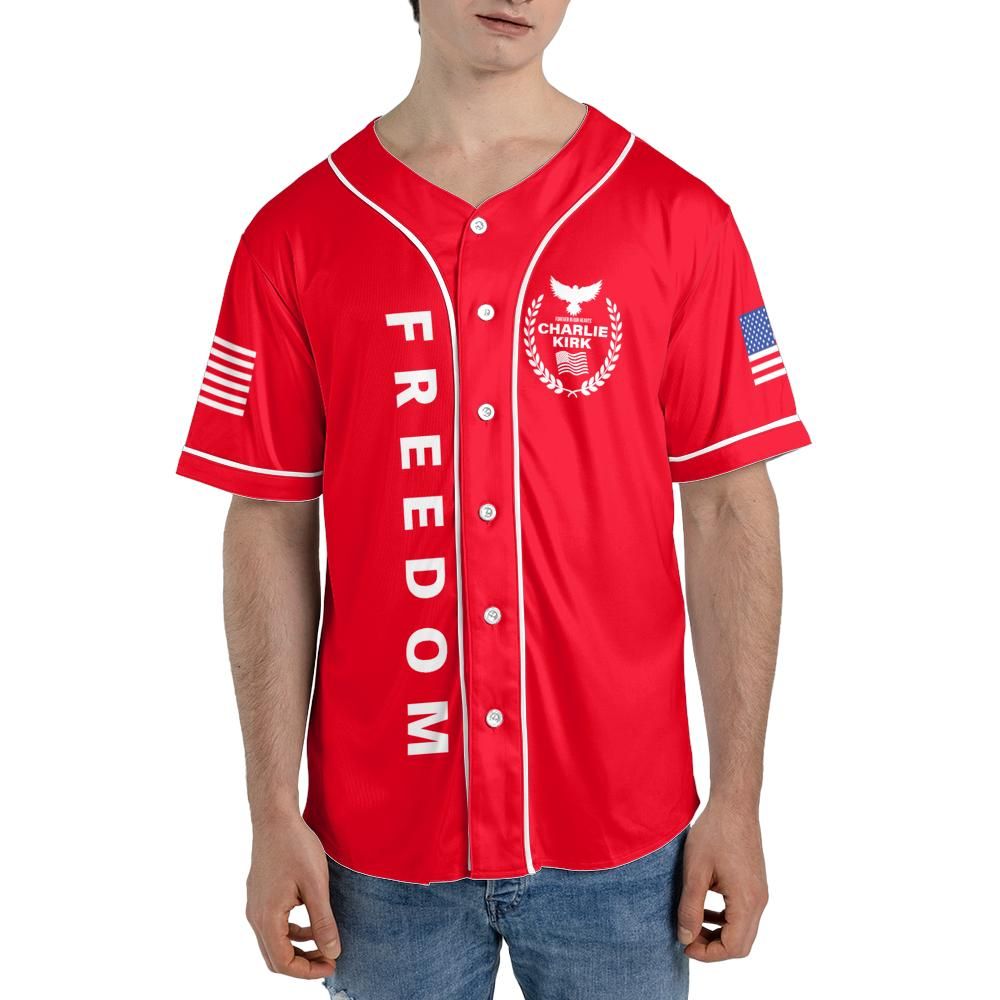 Freedom Charlie Kirk Forever In Our Hearts Baseball Jersey T-Shirts, Hoodie, Sweatshirt | WearSparks.com (Image 1)