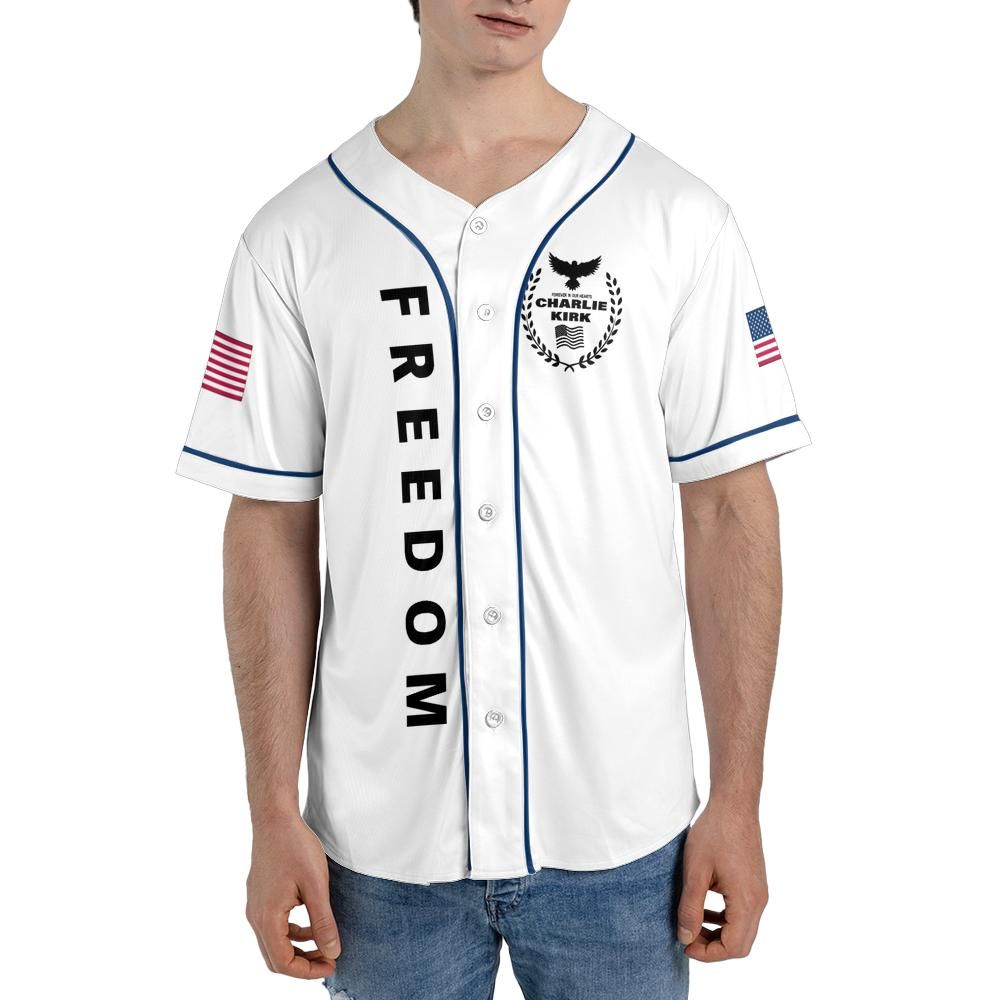 Freedom Charlie Kirk Forever In Our Hearts White Baseball Jersey T-Shirts, Hoodie, Sweatshirt | WearSparks.com (Image 1)
