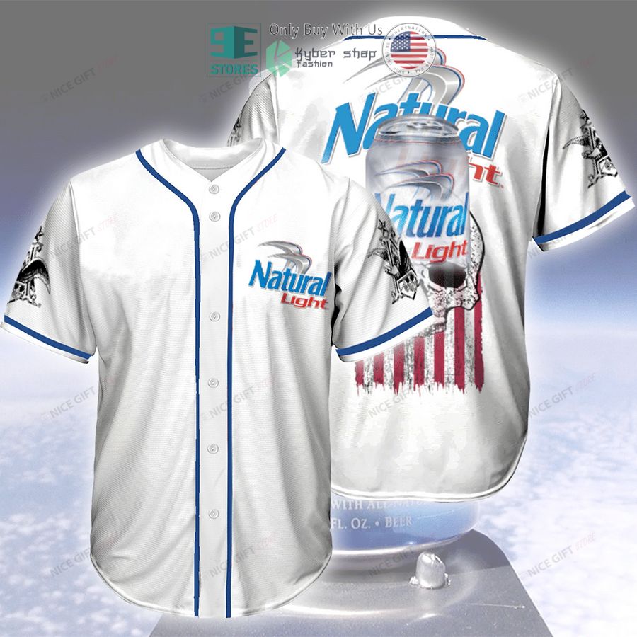 BEST Natural Light Skull United States Flag white Baseball Jersey
