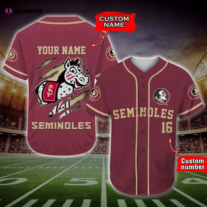 NCAA Florida State Seminoles Custom Name Number Mascot Baseball Jersey Unisex Shirt (Image 1)