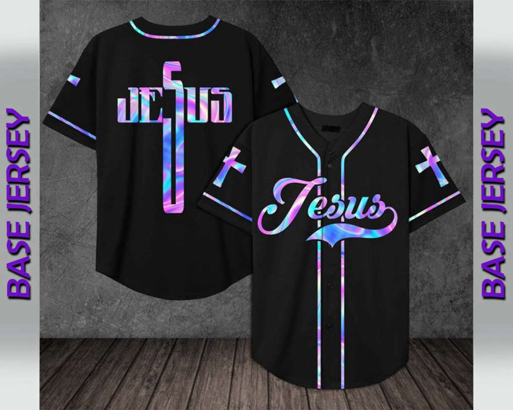 Neon Cross Christian Baseball Jersey | Colorful | Adult Unisex | S - 5XL Full Size - Aopprinter T-Shirts,... (Image 2)