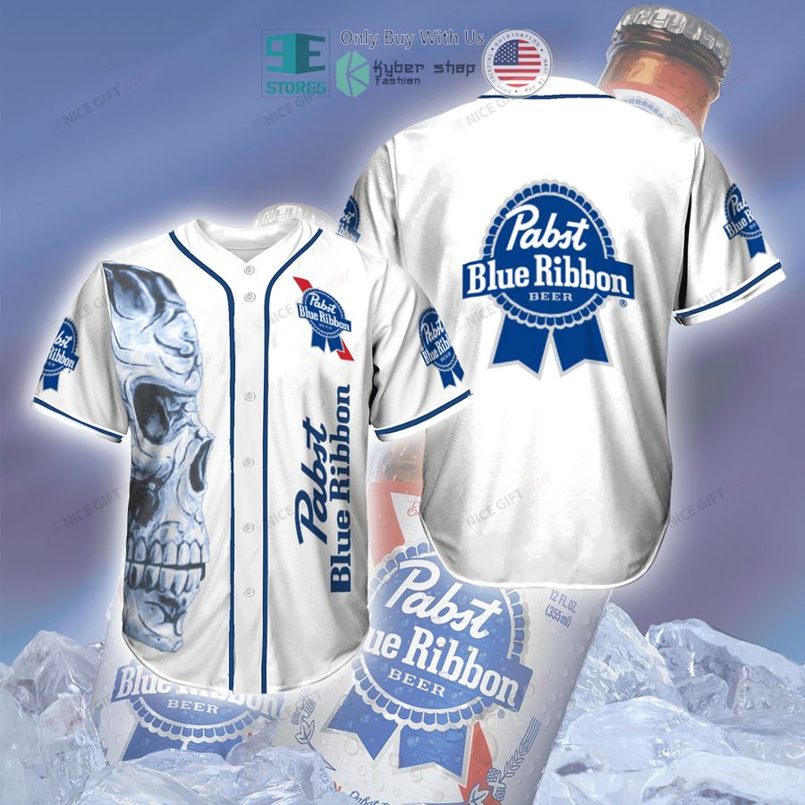 BEST Pabst Blue Ribbon Beer logo skull white Baseball Jersey