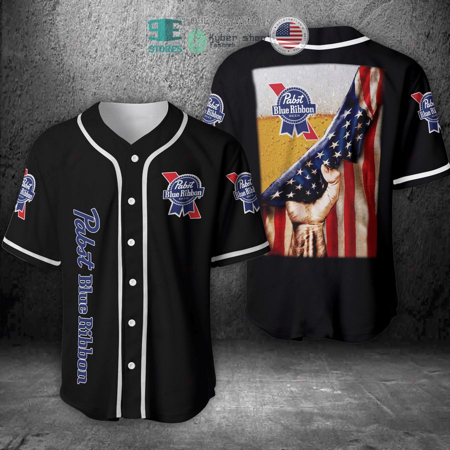 BEST Pabst Blue Ribbon Beer United States Flag black Baseball Jersey