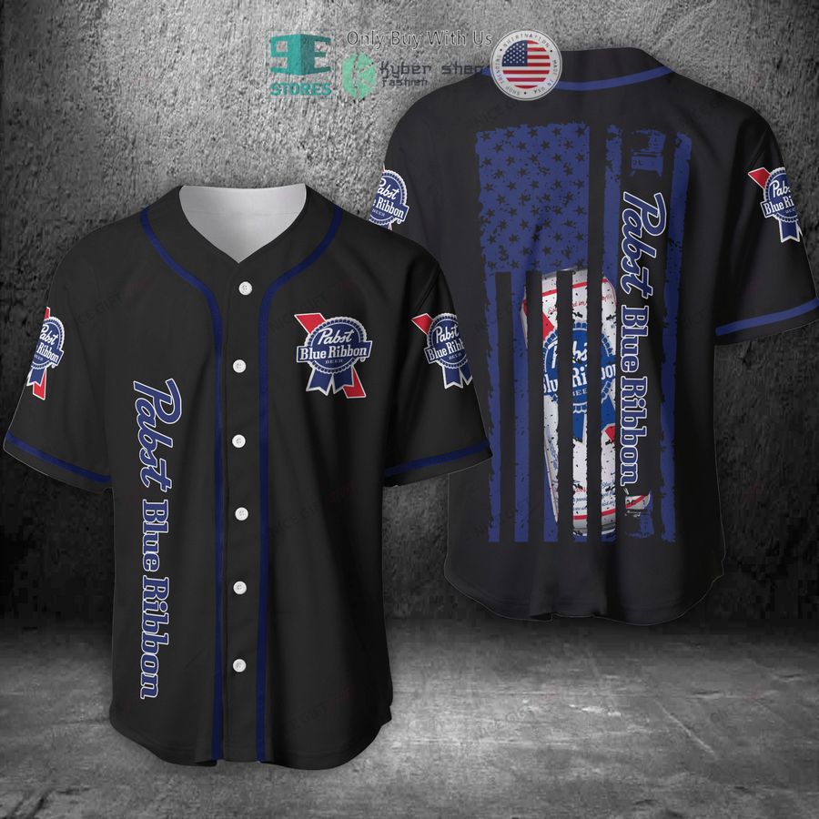 BEST Pabst Blue Ribbon Can United States Flag black blue Baseball Jersey