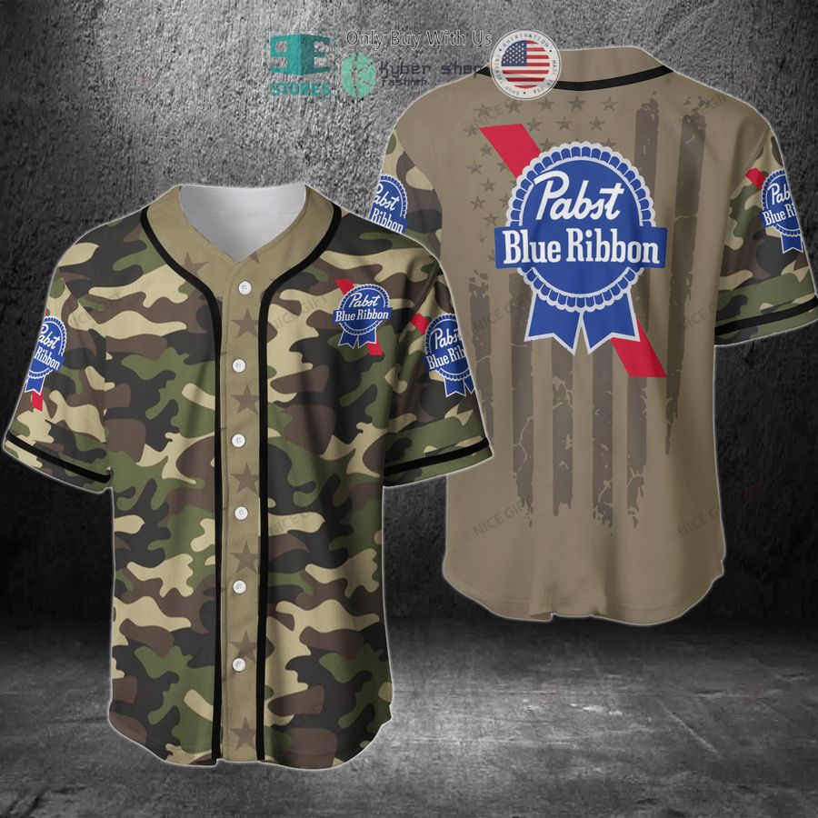 BEST Pabst Blue Ribbon United States Flag green camo Baseball Jersey
