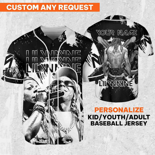 Personalize Lil Wayne Rapper Grunge Black And White Color Jersey, Custom Baseball Jersey, Lil Wayne Shirt,Lil Wayne Rap Shirt,Music Jersey