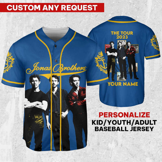 Personalize Retro Jonas Brothers Five Albums One Night The Tour 2023 Jersey, Jonas Brothers Baseball Jersey, Custom Baseball Jersey