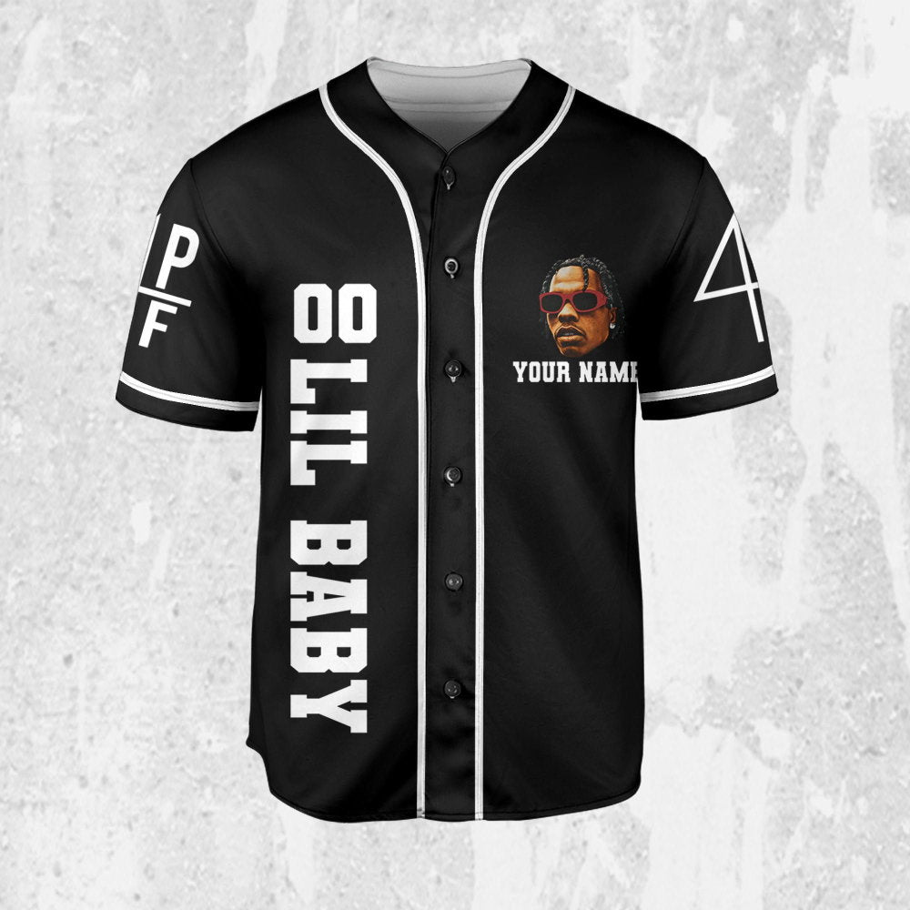 Personalize Retro Lil Baby Black Jersey, Lil Baby Baseball Jersey, Lil Baby Rap Jersey Shirt, 4PF Shirt, Music Baseball Jersey