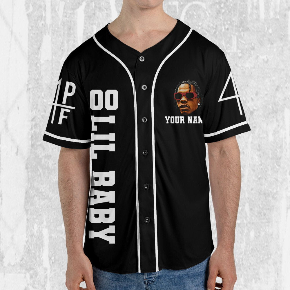 Personalize Retro Lil Baby Black Jersey, Lil Baby Baseball Jersey, Lil Baby Rap Jersey Shirt, 4PF Shirt, Music Baseball Jersey